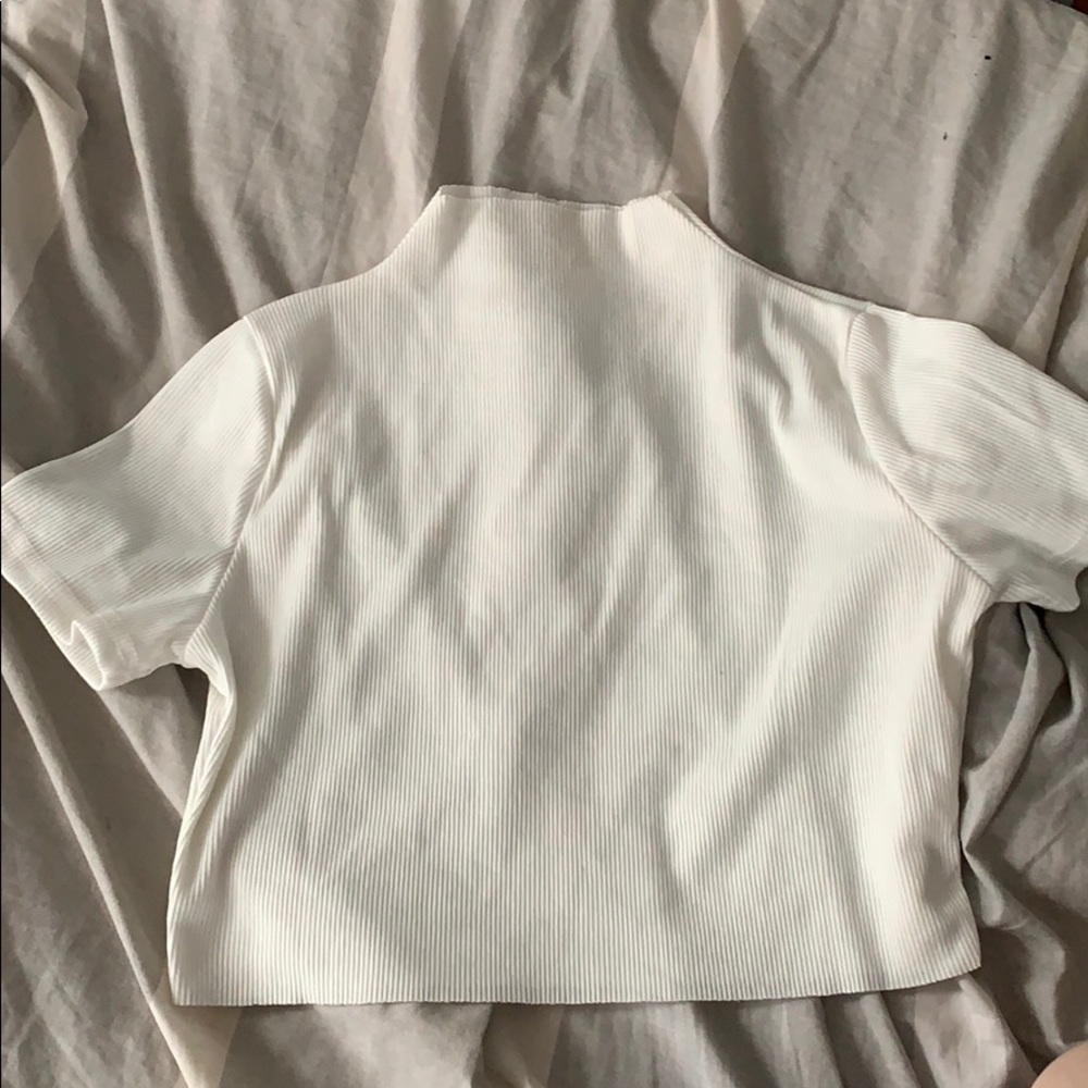 white turtle neck cropped top